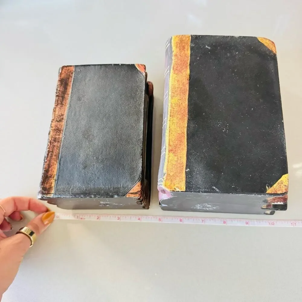 VINTAGE Black Red Burgundy Gold Painted Faux Book Bookends Rustic Shelf Decor